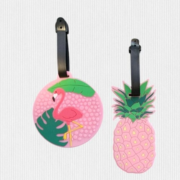Cartoon Vinyl Luggage Tags Pink Flamingo and Pink Pineapple - NWOT - Picture 1 of 2
